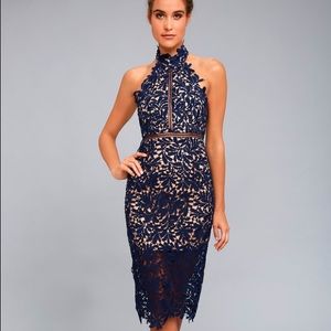 Lulu’s divine destiny navy blue lace midi dress